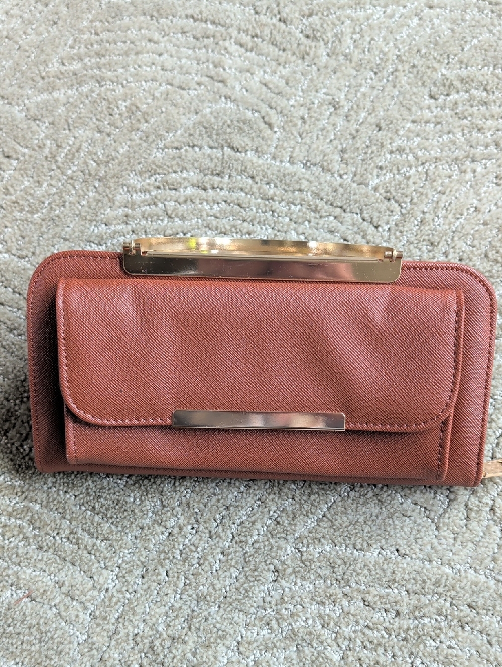 Classic Women's Clutch Wallet in Rust Red with Gold Accent